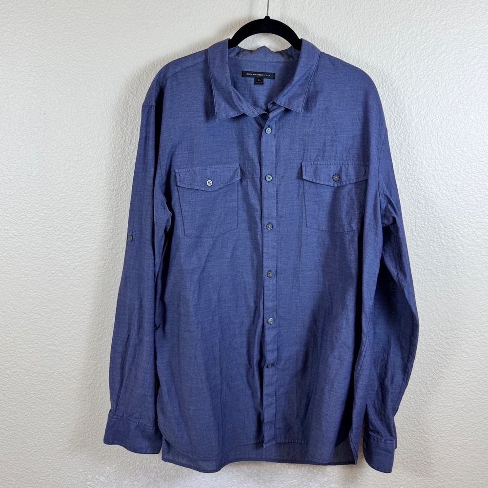 John Varvatos USA Button Up Shirt Mens XL Long Sleeve Roll Tab Utility Designer